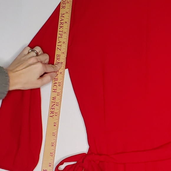 J. Crew Red Wrap Dress 0 Tie Waist Vneck Elbow Bishop Sleeve Classic Feminine - Picture 8 of 11